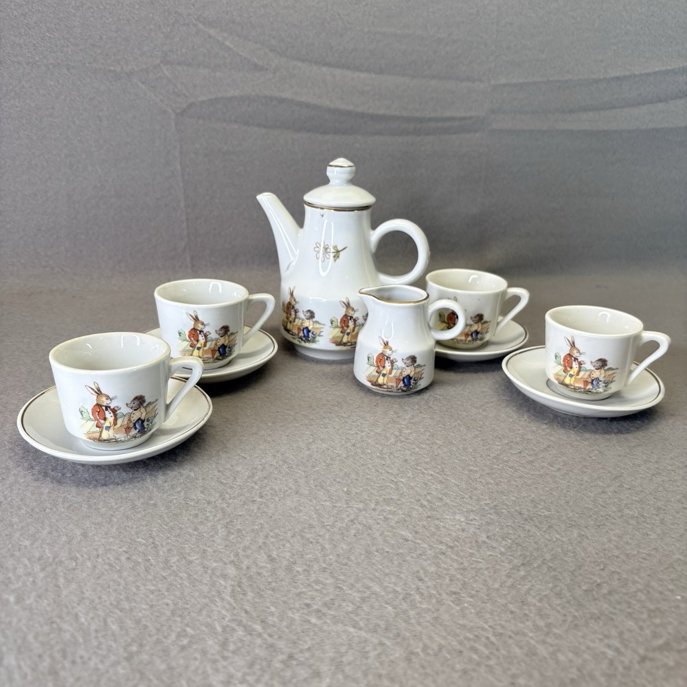 Kahla Childrens Tea Set Bunny Hedgehog GDR Germany Porcelain Boxed Vintage READ